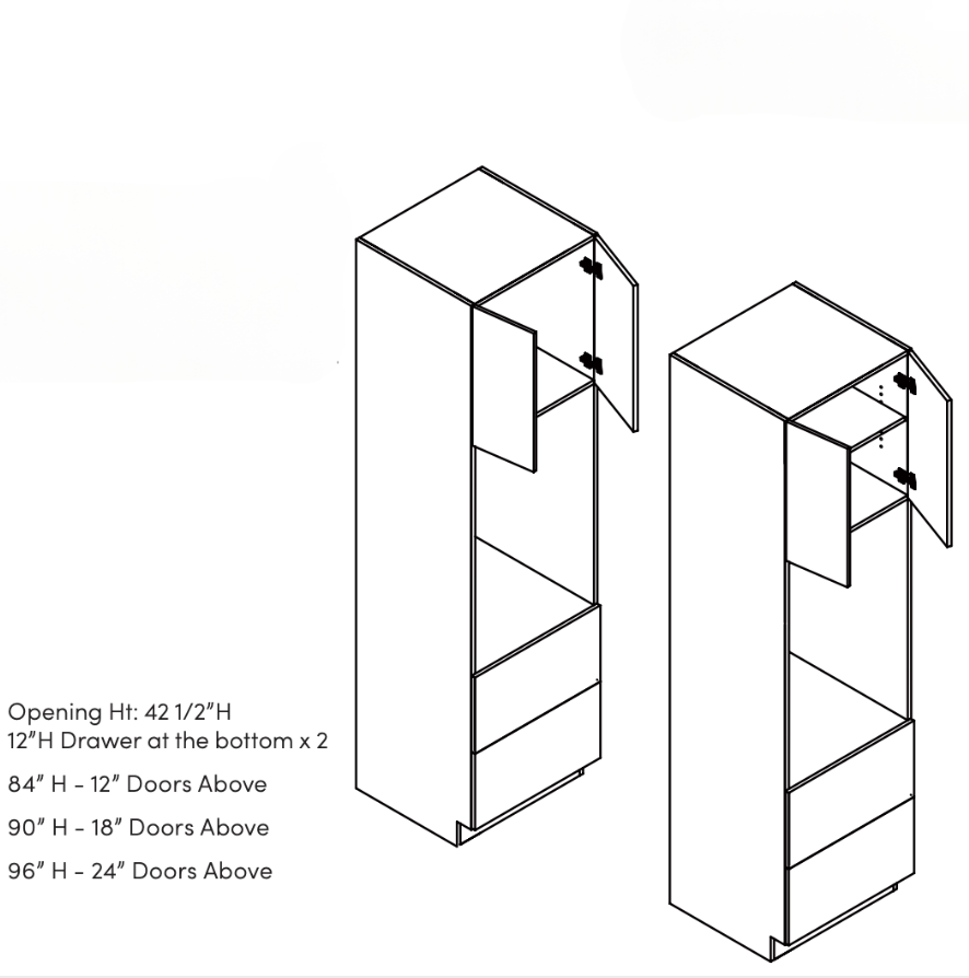 Diagram of a tall cabinet with shelves and door opening directions.